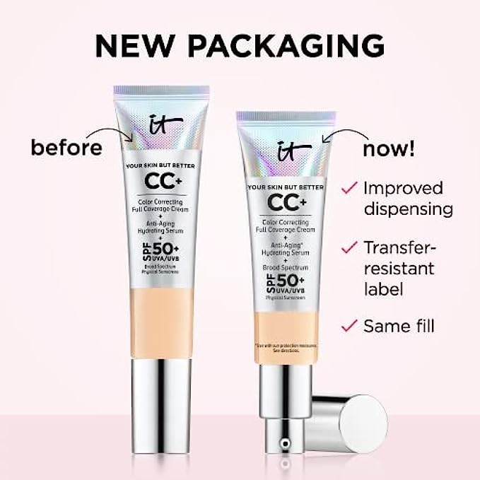 IT Cosmetics Your Skin But Better CC+ Cream, Neutral Medium (N) - Color Correcting Cream, Full-Coverage Foundation, Hydrating Serum & SPF 50+ Sunscreen - Natural Finish - 1.08 fl oz