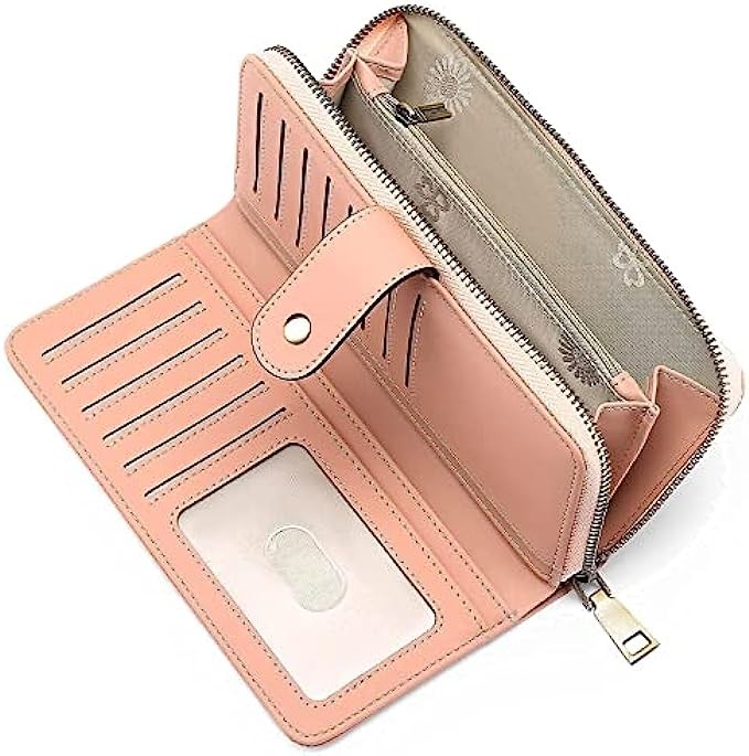 GAEKEAO Womens Wallet RFID Blocking Leather Zip Around Wallet Clutch Wristlet Large Capacity Travel Long Purse